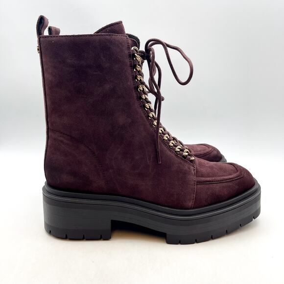 Sam Edelman Women Lovrin Platform Combat Boot US 8 M EU 38.5 Burgundy Suede NWOB - Picture 3 of 12